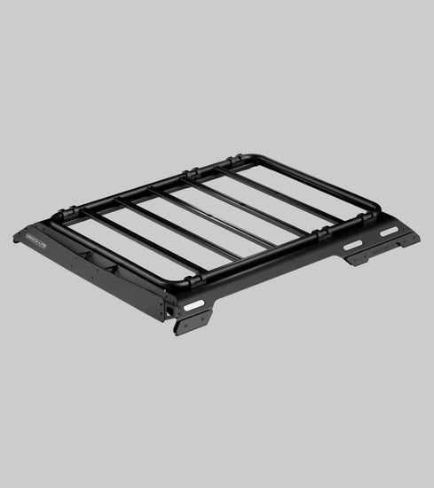 Black metal roof rack on a white background